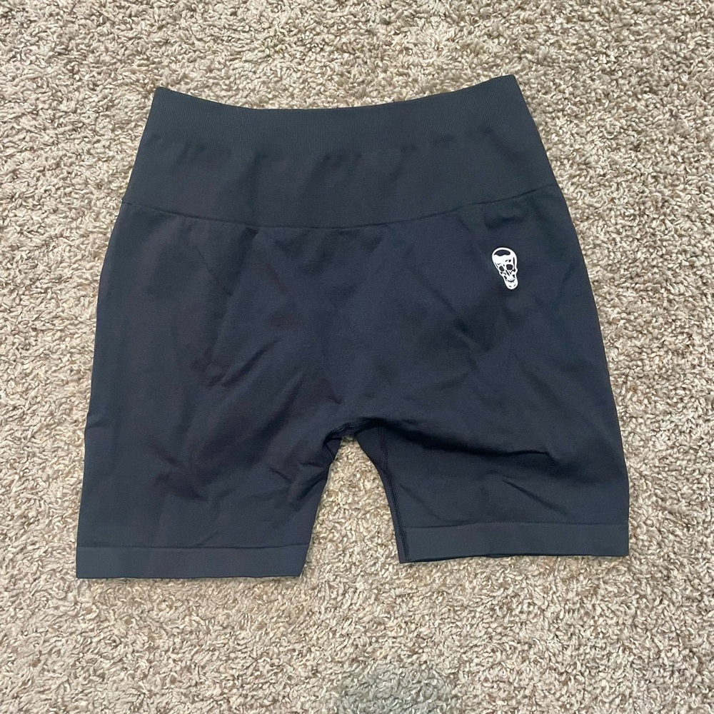 Women's Black Athletic Shorts with Skull Detail